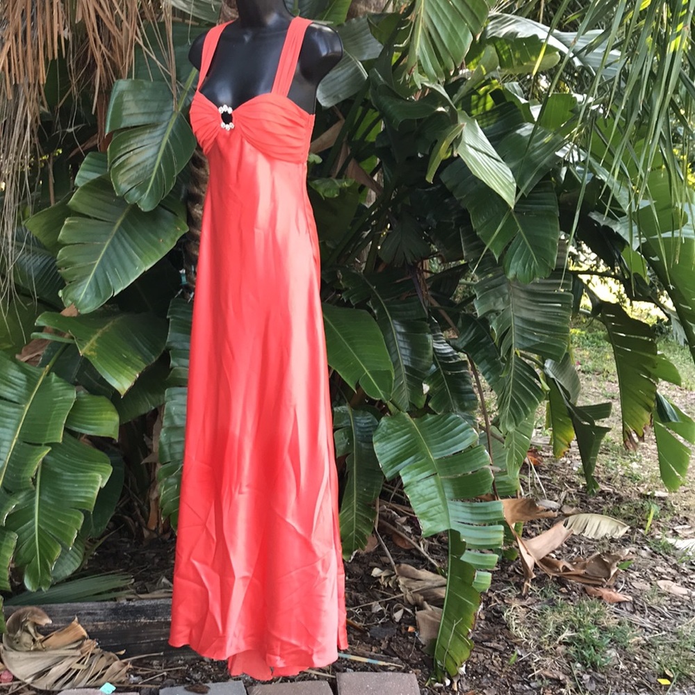 Satin halter rhinestone embellished backless slip dress